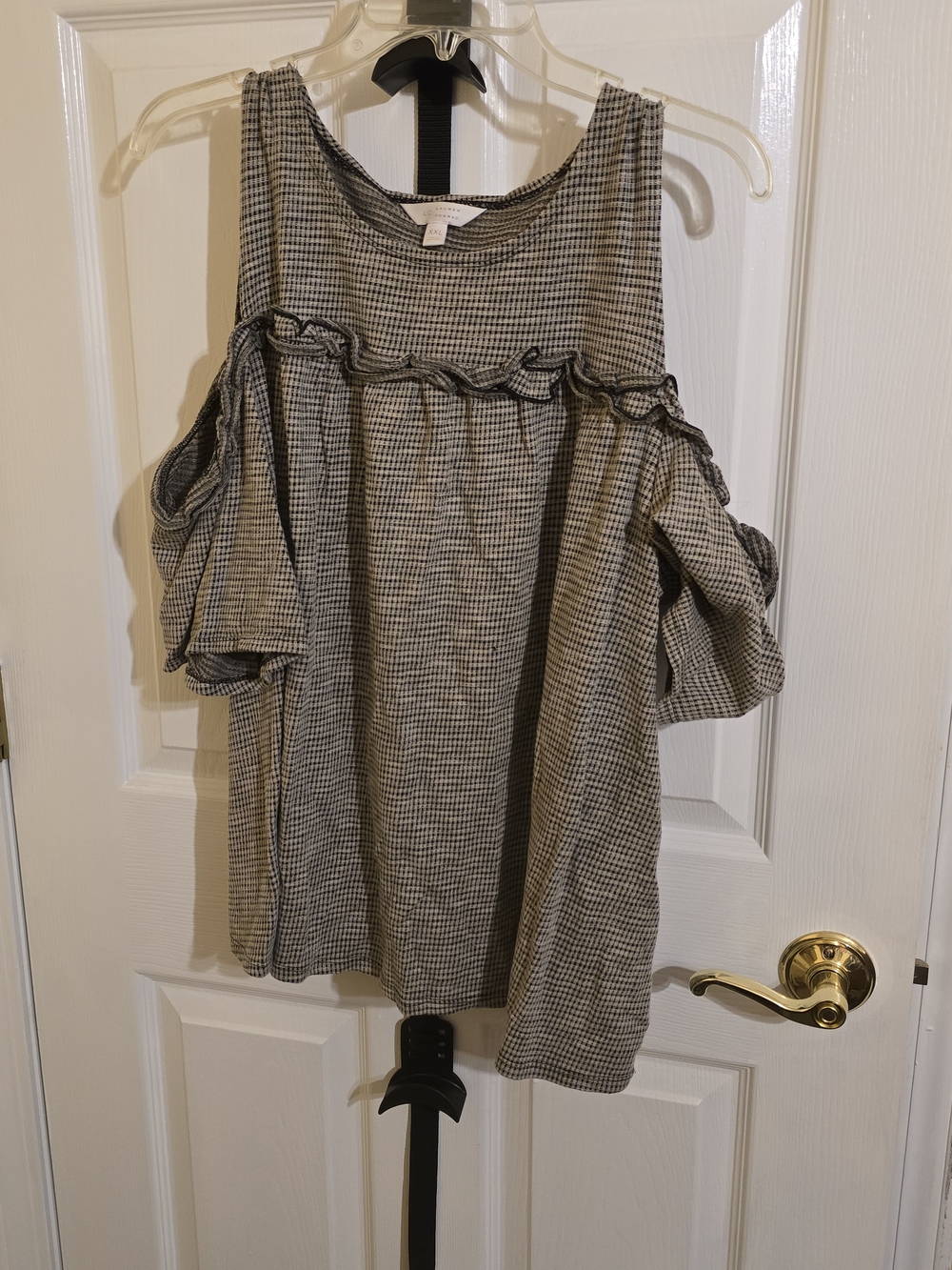 LC Lauren Conrad Black and White Cold-Shoulder Ruffle Top